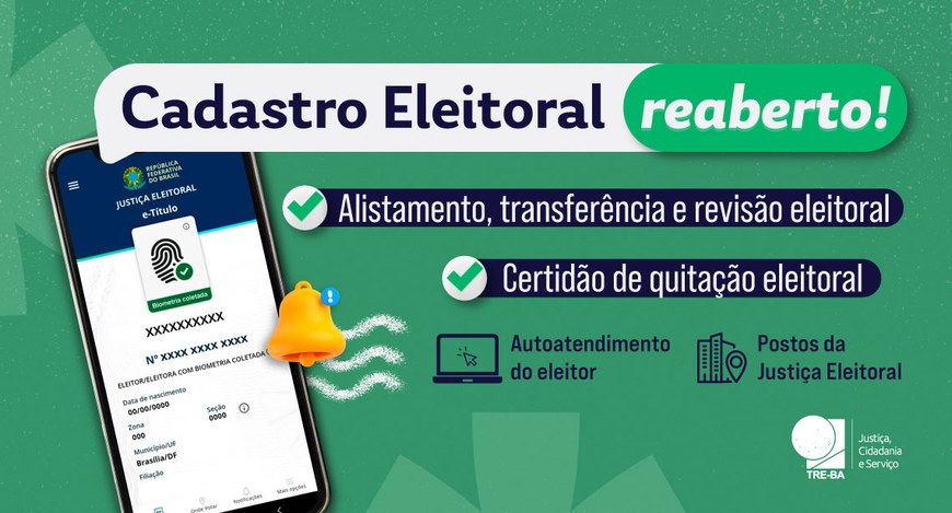 Cadastro eleitoral reabre nesta terça-feira (5//11)